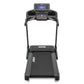 Spirit XT185 black treadmill with digital display console, control panel, and running deck on white background
