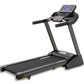 Black Spirit XT185 treadmill with dual handles, digital console display, and cushioned running deck on white background