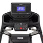 Spirit XT285 black treadmill with digital display console showing workout metrics, control panel with buttons, dual handrails