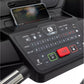 Spirit XT285 treadmill console with black control panel, red start and stop buttons, green start icon, and smartphone holder 