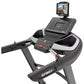 Spirit XT385 treadmill with black and gray frame, digital console with control buttons, and mounted tablet display showing GP