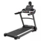Black and silver Spirit XT685 treadmill with digital console display, dual handles, and cushioned running deck on white backg