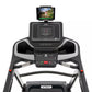 Spirit XT685 treadmill with black and silver frame, digital console displaying fitness metrics, tablet holder with outdoor ru