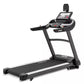 Spirit XT685ENT black treadmill with digital display console, tablet holder, and white accents on white background