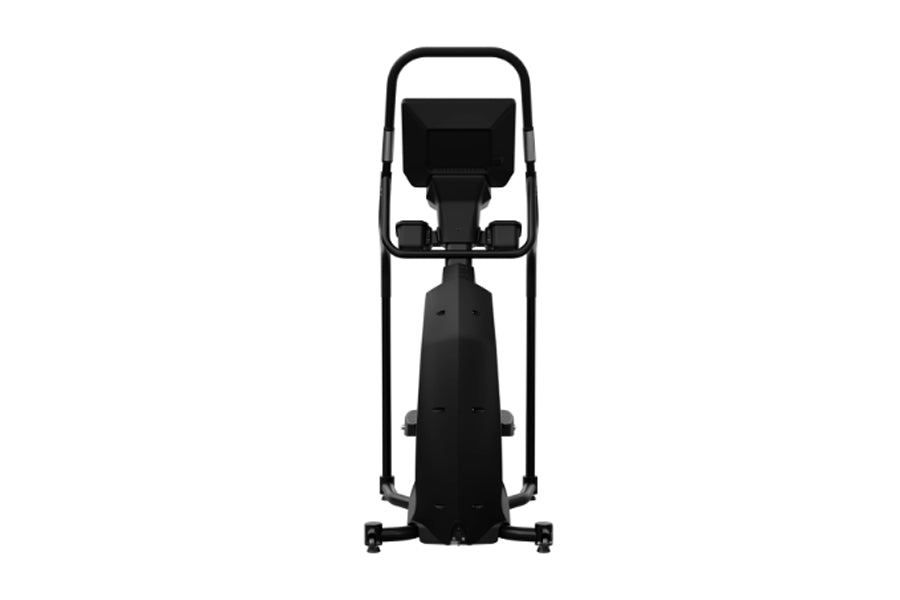 Black StairMaster 8-FreeClimber stair climbing machine with padded seat and dual handles on white background