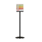 Black stand with a colorful sign
