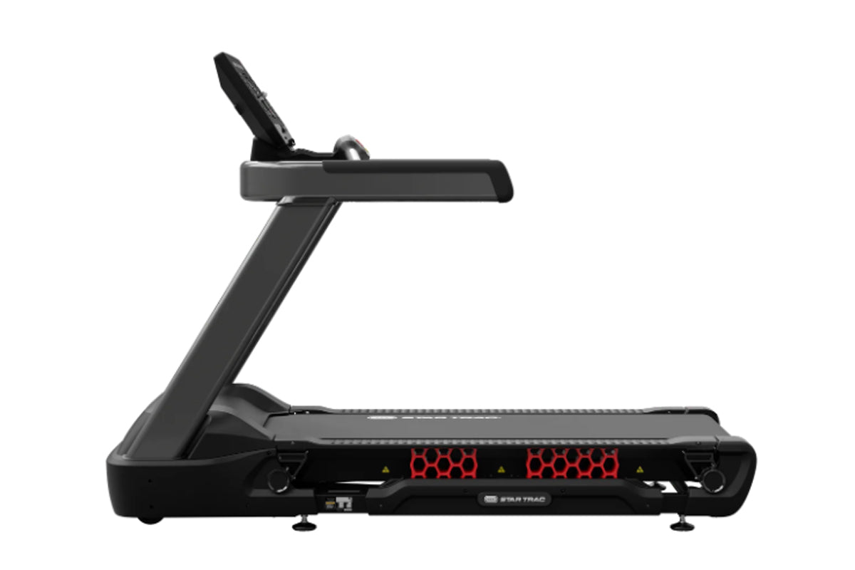 Black Star Trac 10 Series treadmill with digital display and adjustable incline, shown on white background