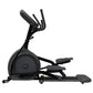 Black elliptical cross trainer with dual handlebar grips, foot pedals, and large front wheel on white background