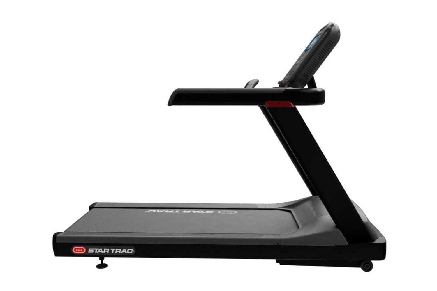 Star Trac 4TR black commercial treadmill with red accents and digital console on white background
