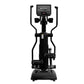 Black elliptical cross trainer with digital display screen, dual handles, and foot pedals on white background