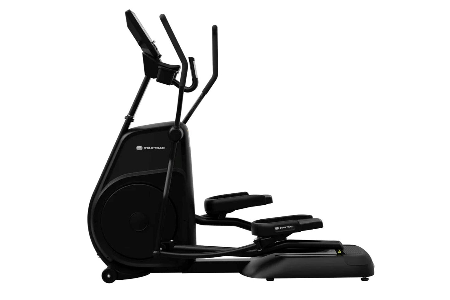 Black Star Trac elliptical cross trainer with dual handles, foot pedals, and large wheel on white background