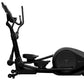 Black elliptical cross trainer with dual handles, footpads, and large wheel mechanism on white background