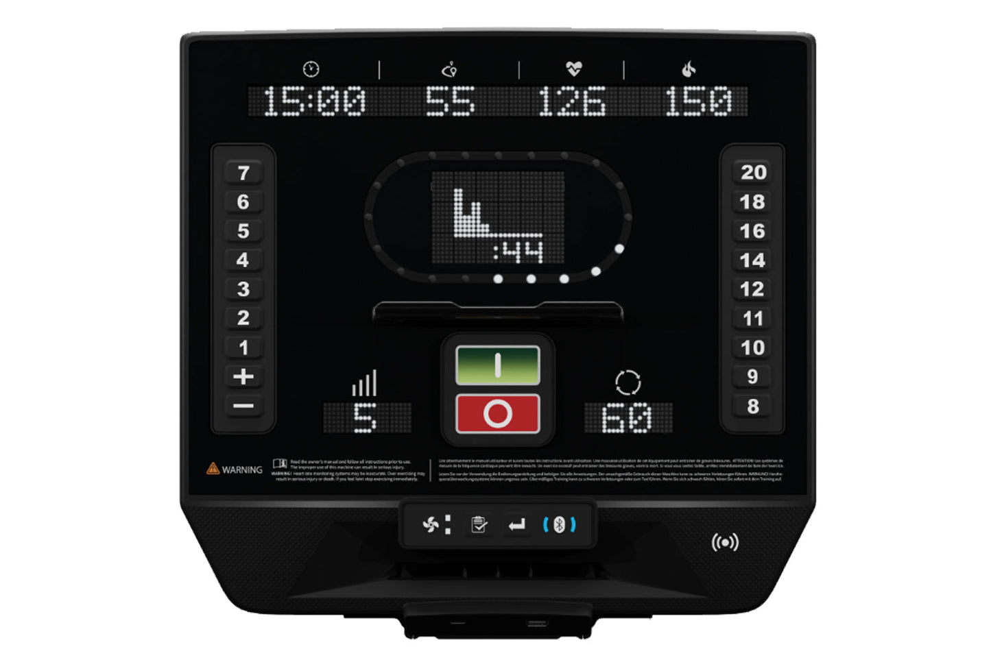 Star Trac 8RDE rear drive elliptical machine with black frame, digital display showing time and metrics, numbered resistance 