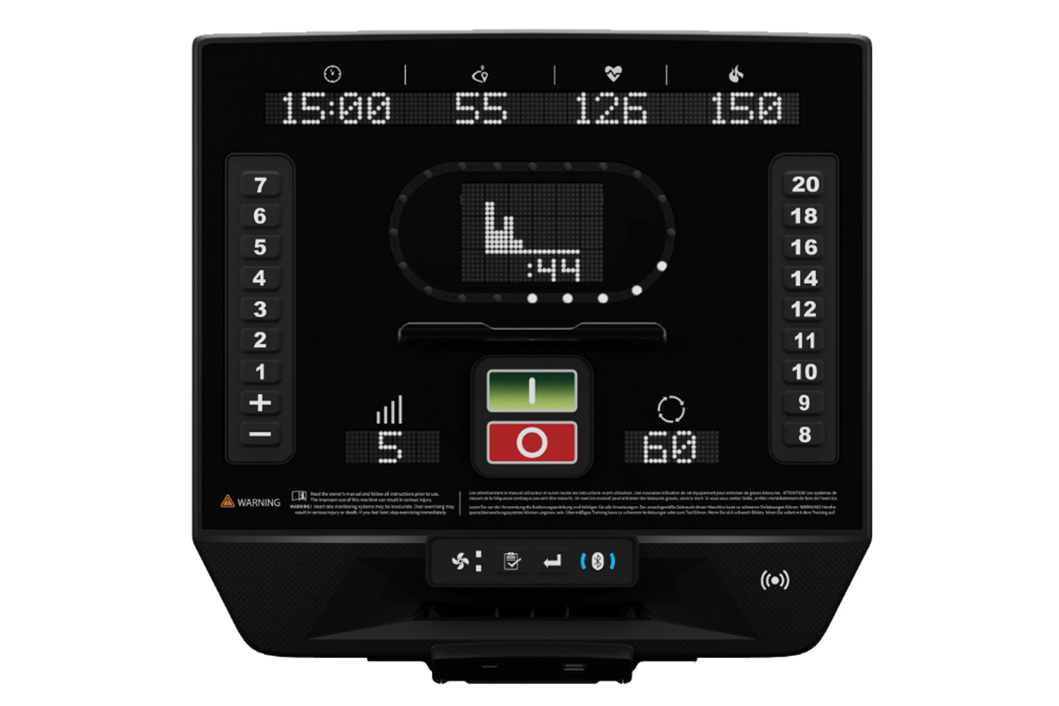 Star Trac 8RDE rear drive elliptical machine with black frame, digital display showing time and metrics, numbered resistance 