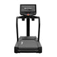 Black Star Trac 8TR treadmill with digital display console, dual handles, textured running deck, and red accent buttons on wh