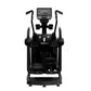Black elliptical exercise machine with digital display console, dual moving handlebars, and foot pedals on white background