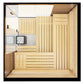 Thermasol Aalto indoor sauna interior with light wood paneling, bench seating, and stone heater rocks, overhead view