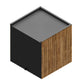 Thermasol Fortis outdoor sauna with charcoal metal roof, black corrugated left side, and natural wood grain right side, isome