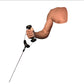 TrakHandle Sport rotating cable handle with black grip and silver cable, held by model