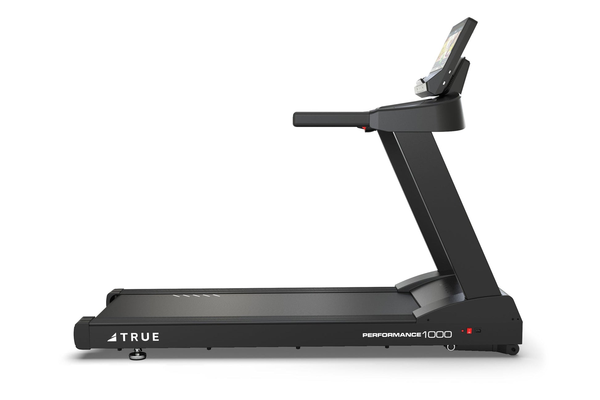 TRUE Performance 1000 black treadmill with digital display and handlebar, shown on white background