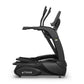 Black elliptical exercise machine with dual moving arms, digital display console, and footrests on white background