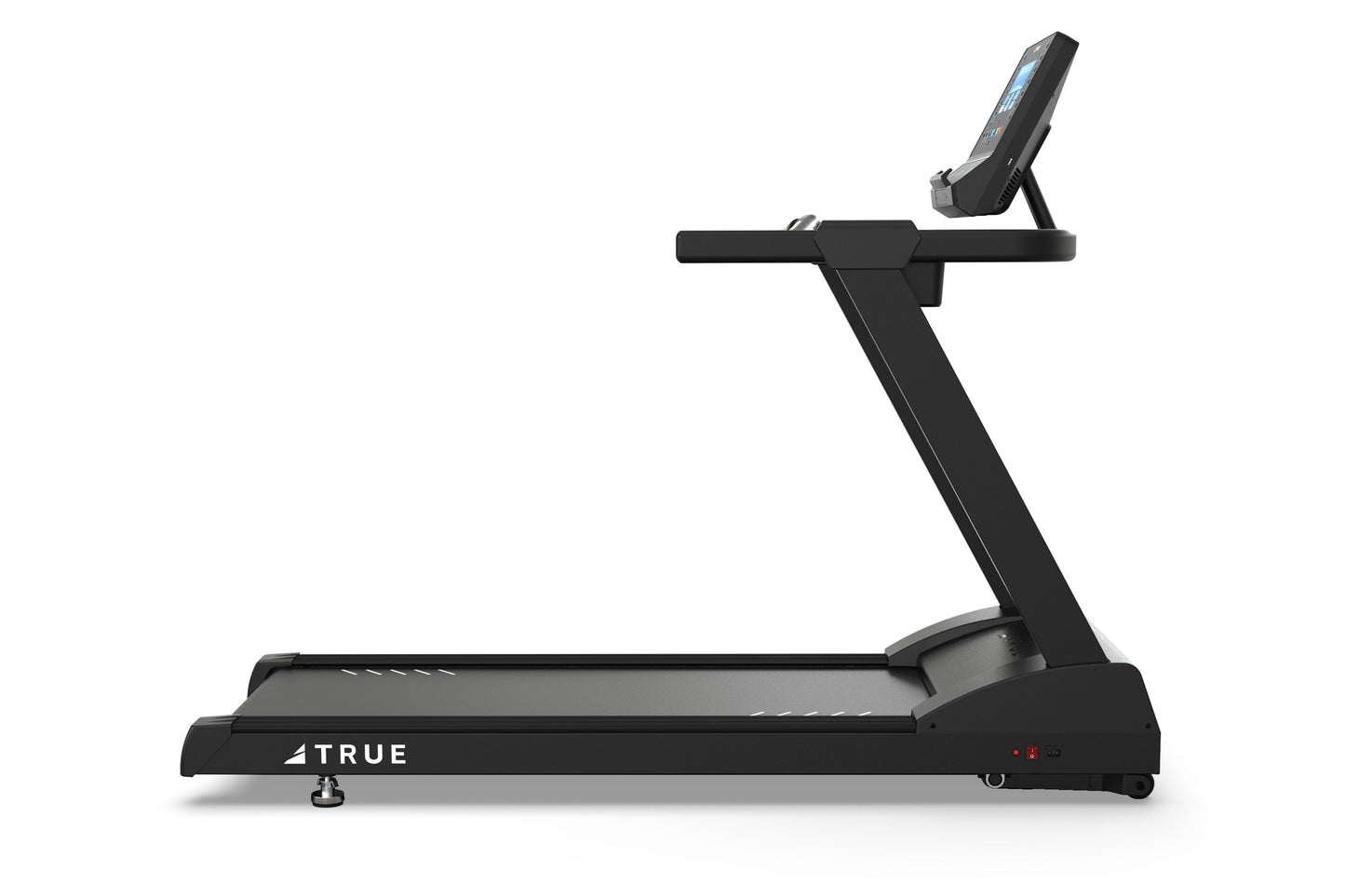 Black TRUE Z500 treadmill with digital display console and cushioned running deck on white background