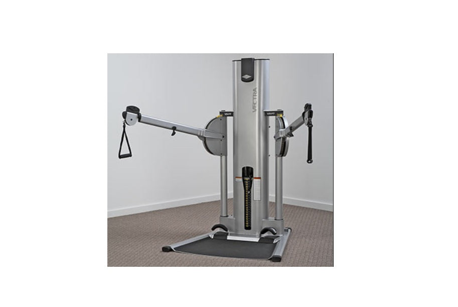 Vectra Fitness VX-FT 2 Stack Functional Trainer with dual weight stacks, adjustable arms with handles, and black base mat on 