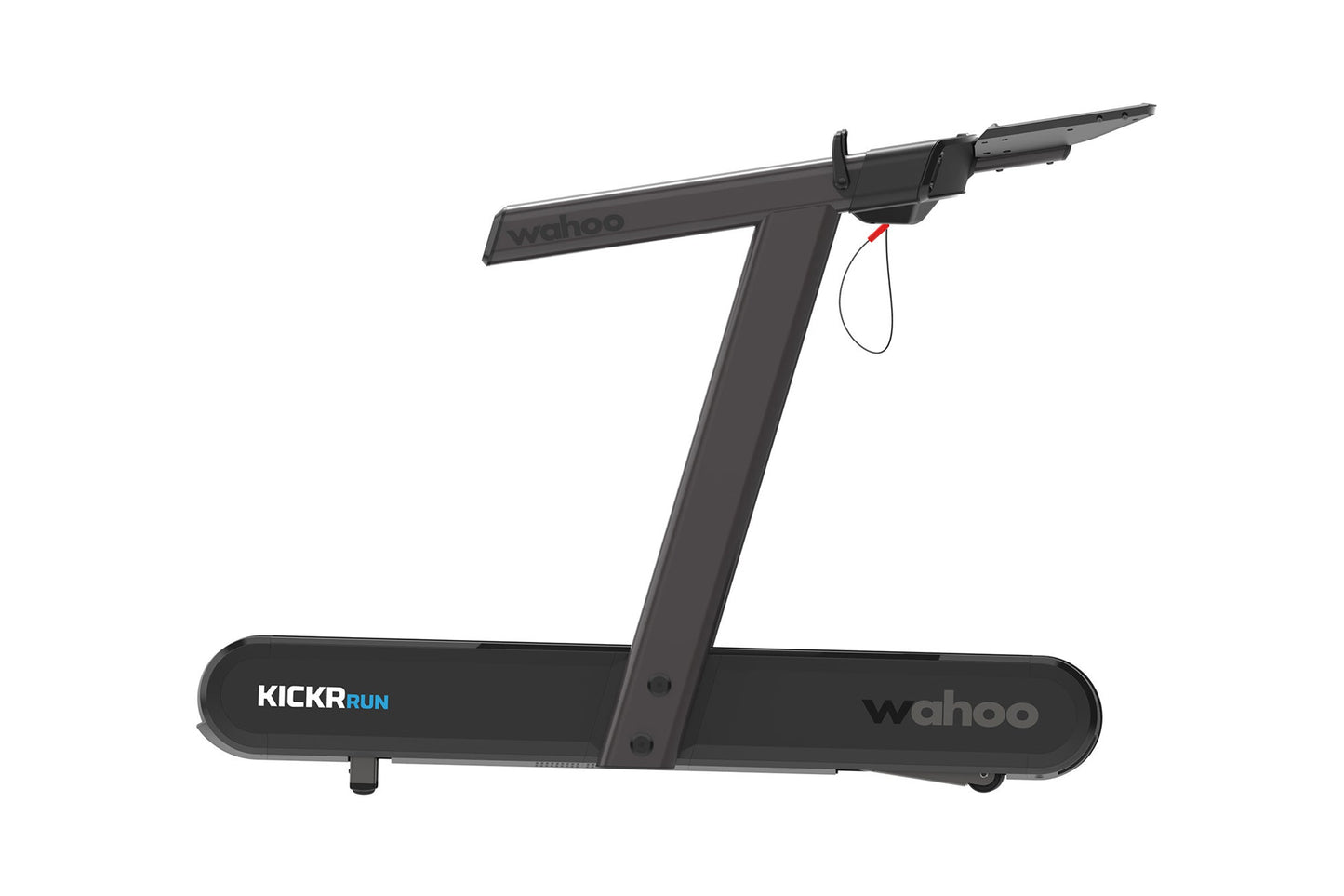 Wahoo KICKR RUN black smart treadmill with angled running deck and handlebar controls on white background