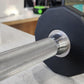 Black urethane 12-sided dumbbell with chrome knurled handle, displayed on white surface