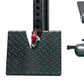 Black diamond plate cable crossover pulley system with red pulley wheel and metal machine components, on white background