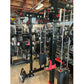 Warrior 3.0 Cable Crossover Power Rack with black steel frame, red pulleys and handles, lat pulldown attachment, displayed in