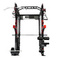 Warrior 3.5 Cable Crossover Pulley Power Rack in black and red with dual cable stations, lat pulldown attachment, and Smith b