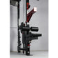 Warrior 3.5 cable crossover power rack with dual black pulleys, red counterbalance arm, and lat pulldown attachment on gray b
