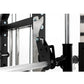 Warrior 701 all-in-one power rack with black steel frame, silver metal attachment plates, chrome vertical rods, and cable pul