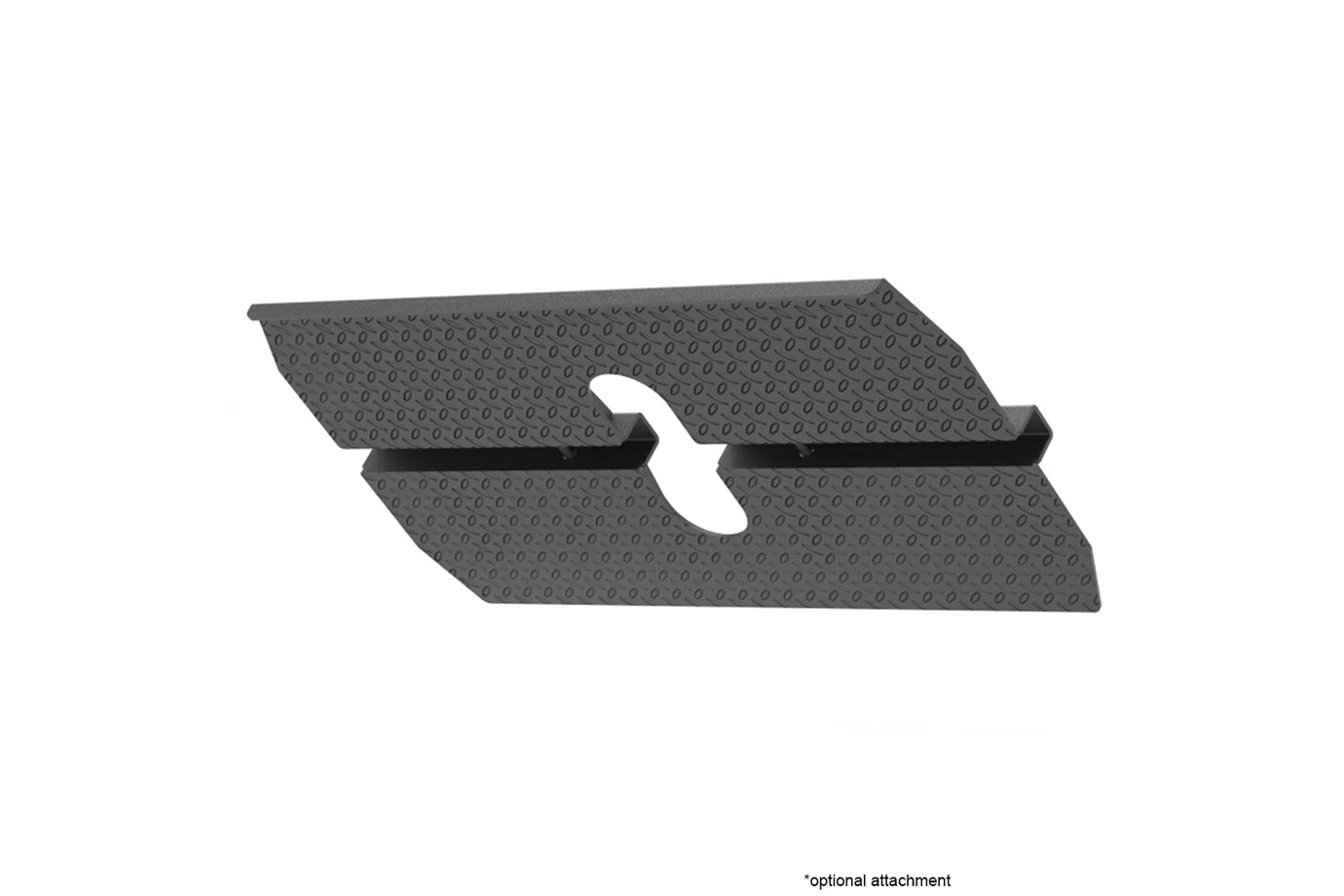 Dark gray textured metal foot platform with cutout handles and raised edges, flat lay on white background