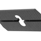 Gray textured metal footplate with center oval cutout and black side rails, front view on white background