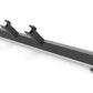Black metal cable crossover attachment bar with dual adjustable pulleys and mounting hardware on white background