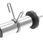 Warrior 801 functional trainer cable attachment with chrome steel rod, black rubber collar, and wire cable hooks on white bac