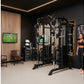 Warrior 801 Pro black and tan multi-functional home gym with cable pulleys, smith machine, and mirror, displayed in modern fi