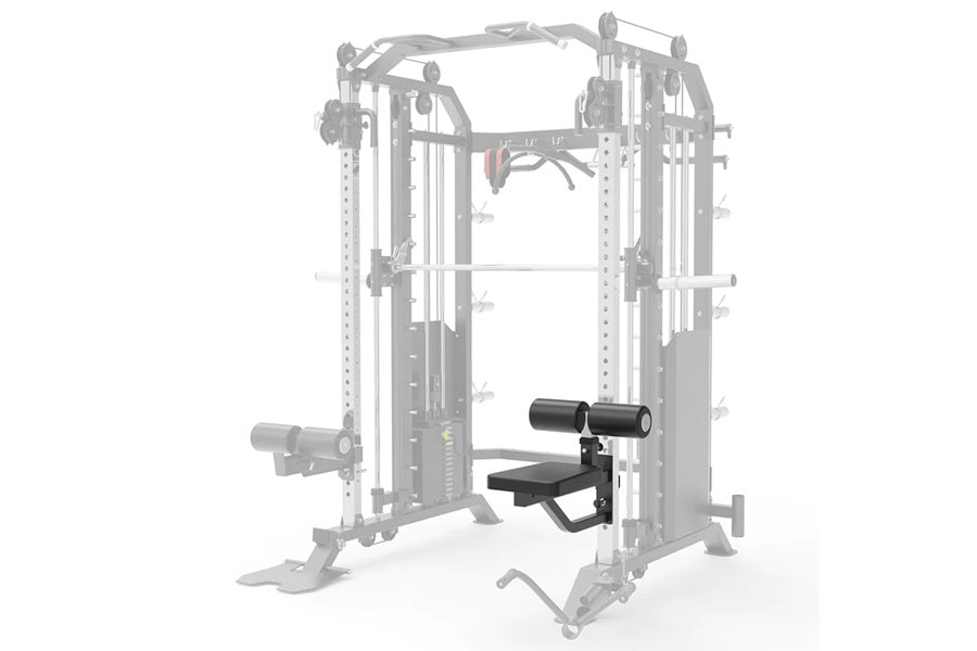 Warrior 801 Pro multi-function power rack cage with cable pulleys, smith machine, and leg press attachment on white backgroun