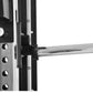 Black and silver power rack cable pulley system with counter-balanced smith machine, showing horizontal chrome bar and adjust