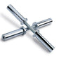 Warrior Olympic dumbbell handles in polished chrome with textured grip, arranged in cross formation on white background