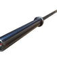 Black Cerakote Olympic barbell with 8 bearings, chrome collars, and knurled shaft on white background