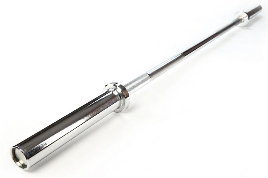 Warrior Chrome Powerlifting Bar with black grip section, chrome shaft, and rotating sleeves on white background