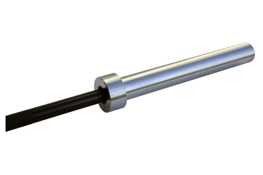 Warrior Black Zinc & Chrome Olympic Barbell with chrome shaft and black sleeve on white background