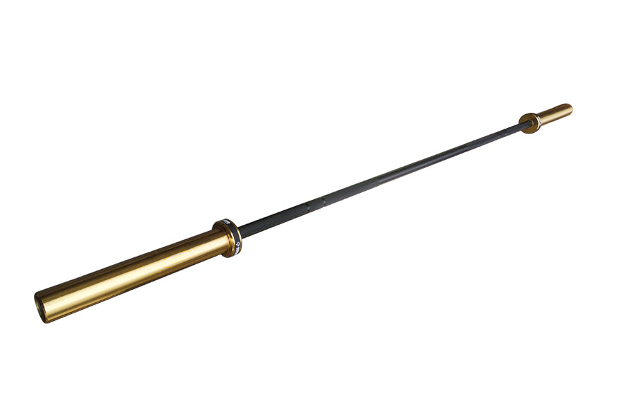 Warrior Black Cerakote & Gold Titanium Barbell with brass end caps on white background