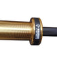 Warrior Black Cerakote & Gold Titanium Barbell with black knurled grip sleeve and branded collar, isolated on white backgroun