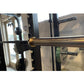 Warrior Black Cerakote & Gold Titanium Barbell with black power rack frame and weight plates
