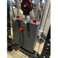 Black cable crossover pulley system with red accents, dual weight stacks, and lat pulldown attachment mounted on frame