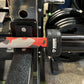 Warrior 6-bearing cerakote barbell with red camo grip wrap and black steel shaft, close-up detail view